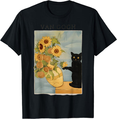 Cool Tees Funny Cat Sunflowers Van Gogh T-Shirt