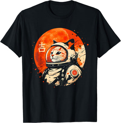 Lucky Space Cat Astronaut Tee Lucky Space Cat Astronaut Japanese Kanji Cosmic T-Shirt
