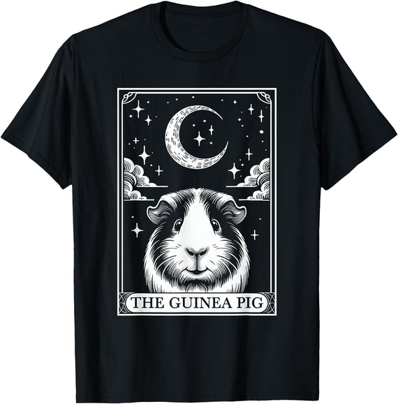 Retro Guinea Pig Lover The Moon Halloween Tarot Card Vintage Crescent Moon Guinea Pig Mom Pet Lovers T-Shirt - Black