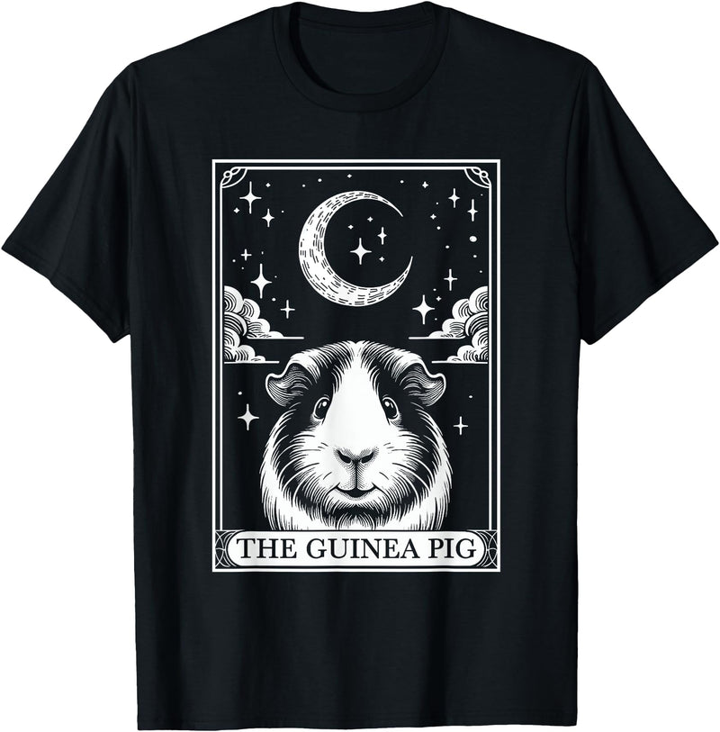 Retro Guinea Pig Lover The Moon Halloween Tarot Card Vintage Crescent Moon Guinea Pig Mom Pet Lovers T-Shirt - Black