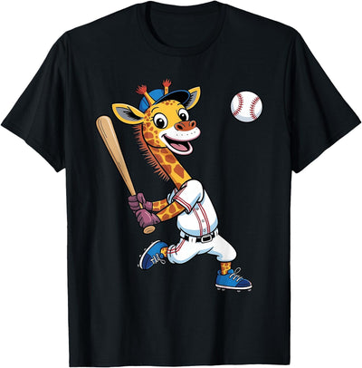 Giraffe Playing Baseball Boys Girls Kids Giraffe Animal T-Shirt
