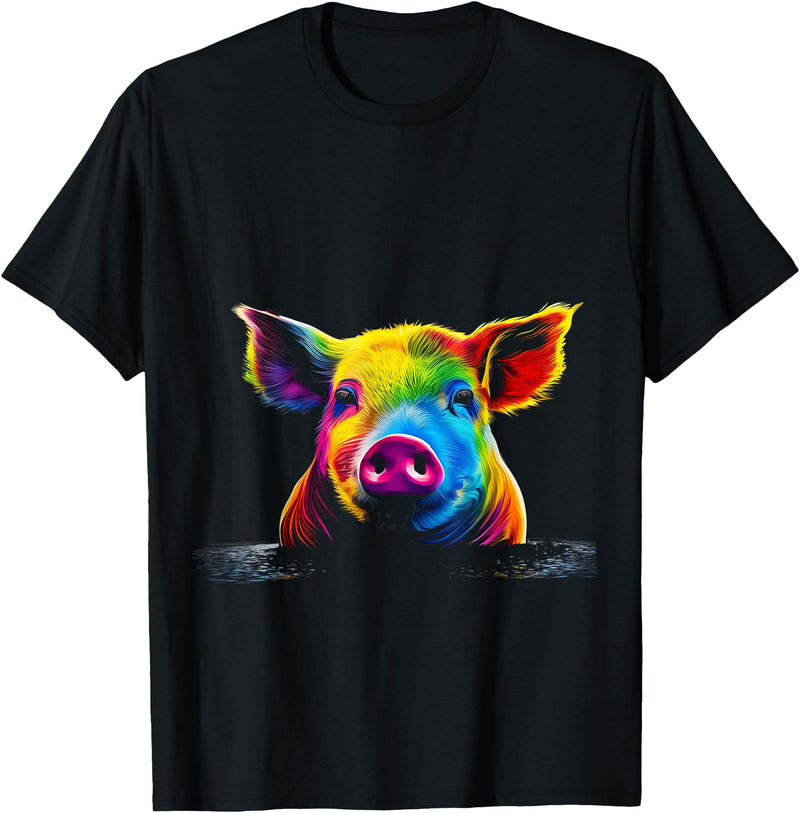 @n!mal Pig Art Cute Colorful Animal Painting Graphic Pig T-Shirt - As Pictured