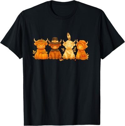 Funny Thanksgiving Highland Cow Lover Autumn Needlework T-Shirt