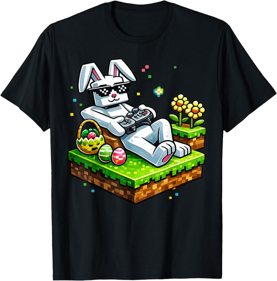 Bunny Happy Easter Day Egg Video Game Gift Men Boy Kid Gamer T-Shirt in Black