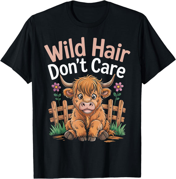 Cow Farming Animals Western Cow Cattle Rancher Wild Hair Don't Care Farm Farmer Scottish Highland Cows T-Shirt - Black