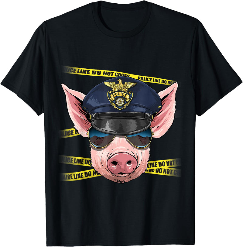 Wowsome! Pig Police Farmer Pig Farm Animal Lover T-Shirt - Black