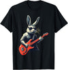 Rabbit Bunny Wearing Sunglasses Playing Guitar Musician T-Shirt in Black