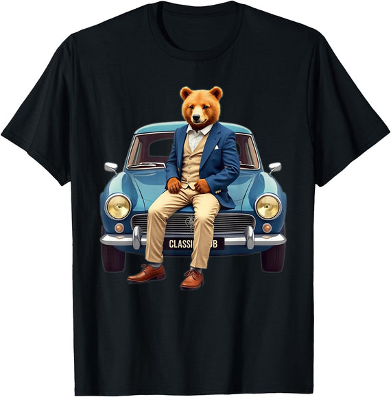 Teddy Bear Classic Car Tees Enjoy Cool Teddy Bear With Classic Car Graphic Designs Fun T-Shirt - Black