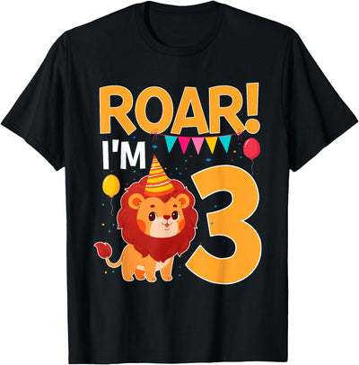 Roar I'm 3 Birthday Lion Theme 3 Year Old Lion Lover T-Shirt