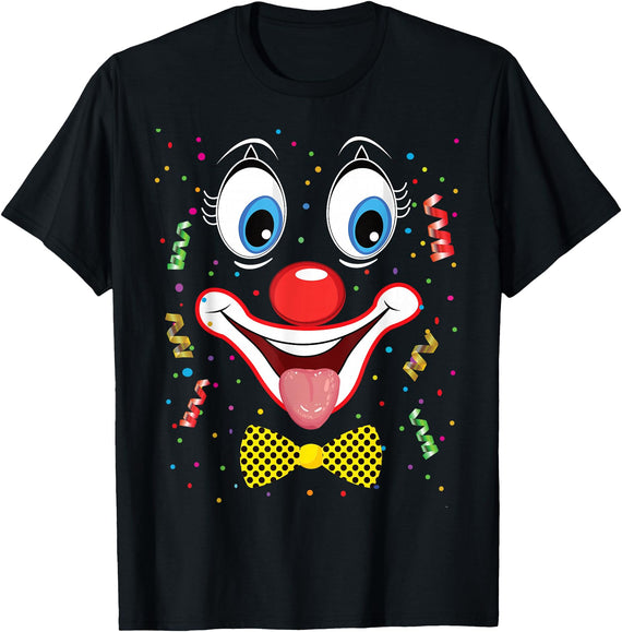 Clown Costume Carnival Halloween Birthday Party Carnival Clown Face Circus Costume Kids Men Women Carnivals T-Shirt - Black