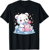 Cute Japanese Kawaii Animals Drinking Milk Co. Cute Kawaii Style Polar Bear Drinking Strawberry Milk T-Shirt - Black