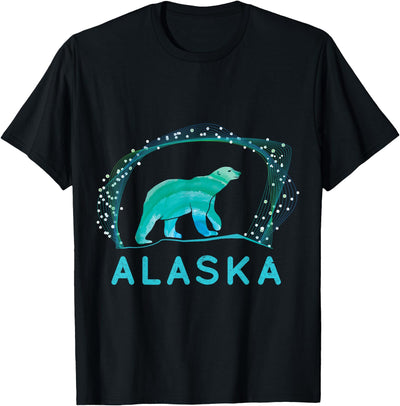 Alaska Polar Bear with Polar Lights and Stars T-Shirt