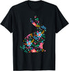 Floral Easter Women Girls Easter Bunny Spring Flowers Rabbit T-Shirt in Black