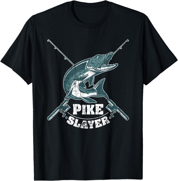 Fishing IM Co Pike Slayer Fishing Fisherman Northern Pike T-Shirt - Black