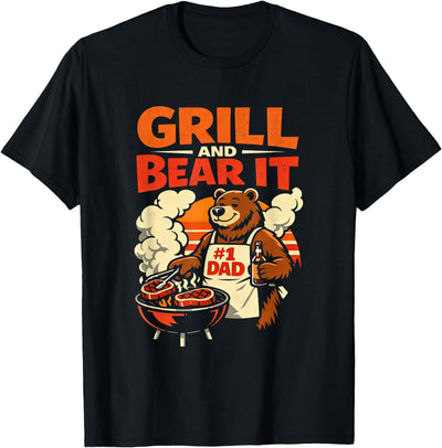 Funny Dad Grill and Bear It Barbecue BBQ Joke T-Shirt
