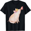 Watercolor Pink Pig With Floral And Butterfly Farm Design T-Shirt - Black