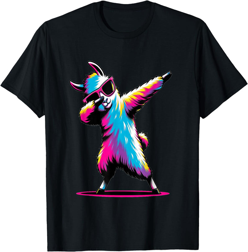 Dustwear Design - Dabbing and Dab Dabbing Llama with sunglasses Dancing Dab Llama motif T-Shirt - Black