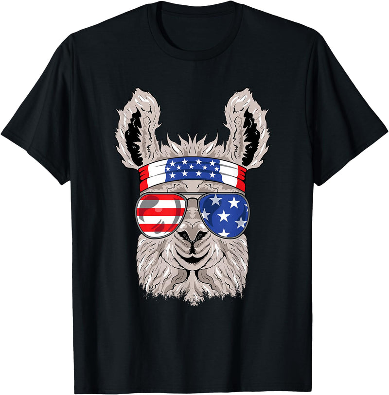 Mega USA Patriotic Animal Shirts USA Patriotic Llama Shirt - July 4th T-shirt - Alpaca T-Shirt - Black