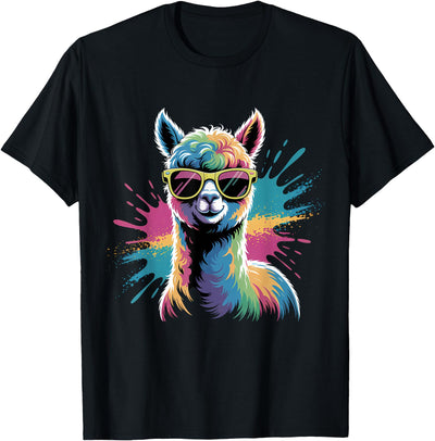 Funny Llama Lover Graphics Funny Llama Alpaca with Sunglasses Animal Graphic T-Shirt