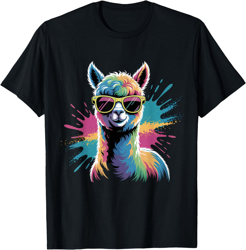 Funny Llama Lover Graphics Funny Llama Alpaca with Sunglasses Animal Graphic T-Shirt - Black
