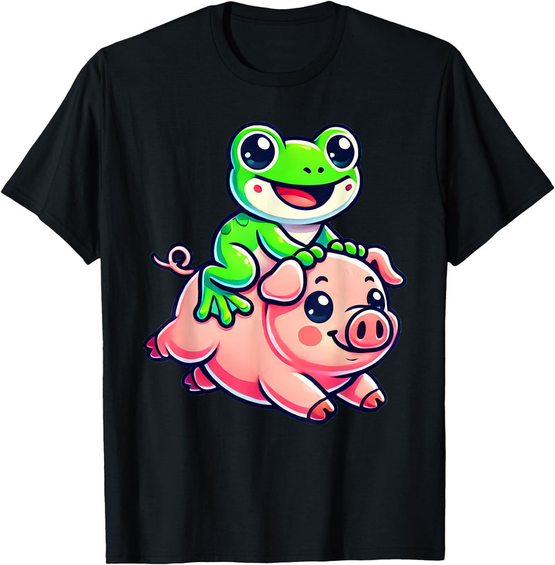 Cute Frog Pig Apparel Kawaii Frog Pig T-Shirt - Black