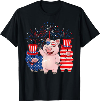 Funny Red White Blue Pig American Flag Farmer 4th Of July T-Shirt