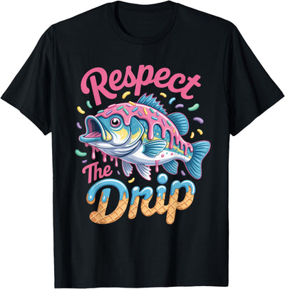 Respect The Drip Fishing Boys Girls Fish Youth Bass Kids T-Shirt