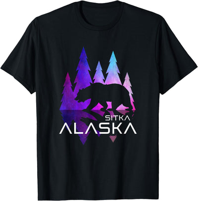 Sitka - Alaska - Colorful Bear and Trees T-Shirt
