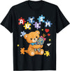 Cute Autism Awareness Puzzle Cute Autism Awareness Bear Colorful Puzzle T-Shirt - Black