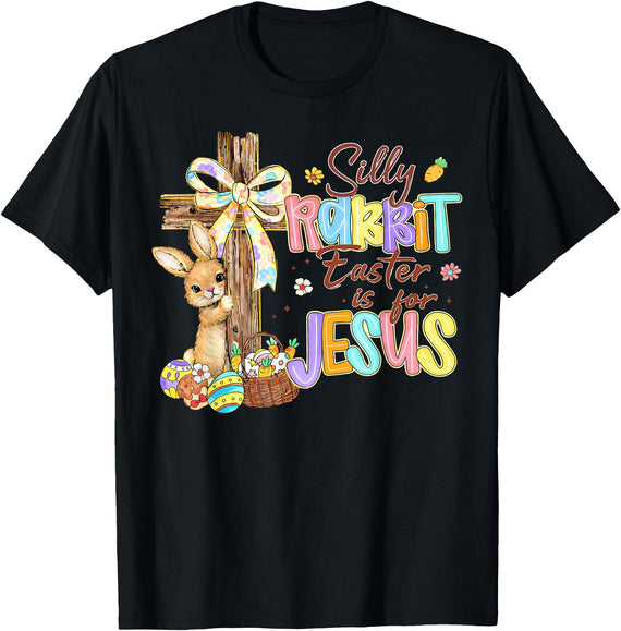 Silly Rabbit Easter Is for Jesus Bunny Cross Kids T-Shirt in Black