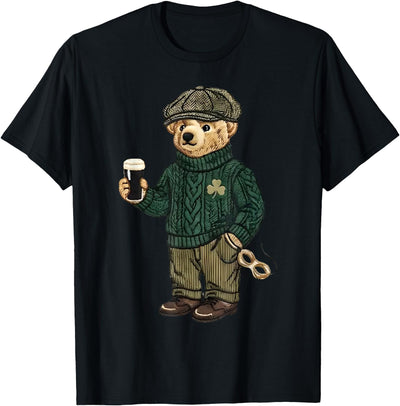 Cool Funny Teddy Bear Feeling Lucky Drinking St Patricks Day T-Shirt