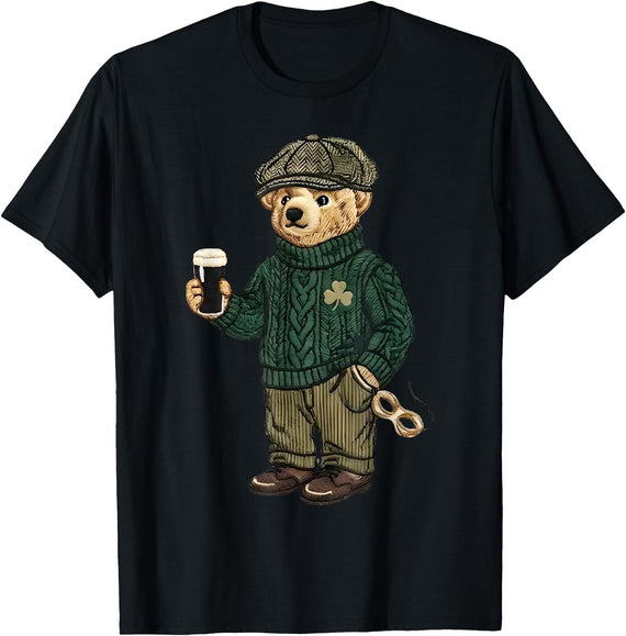 Teddy Bear Feeling Lucky St Patricks Women Men Cool Funny Teddy Bear Feeling Lucky Drinking St Patricks Day T-Shirt - Black