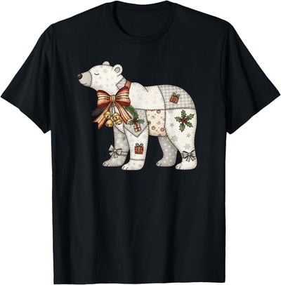 Patchwork Polar Bear Cute Christmas Quilt T-Shirt
