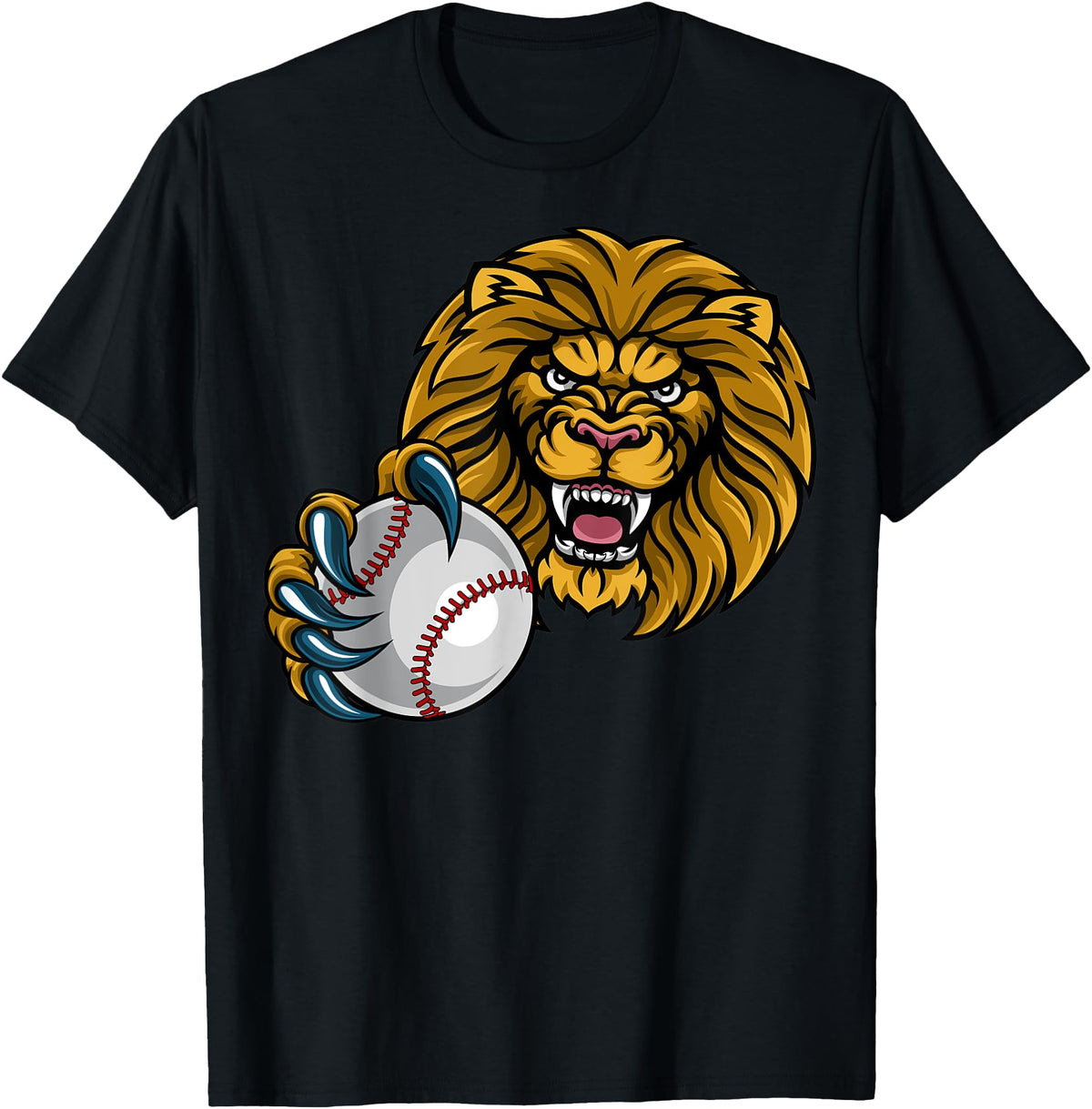 Lion Sports Team Mascot Baseball or Softball Ball Lion Sports Lions Team Mascot Holding Baseball Softball Ball T-Shirt - Black