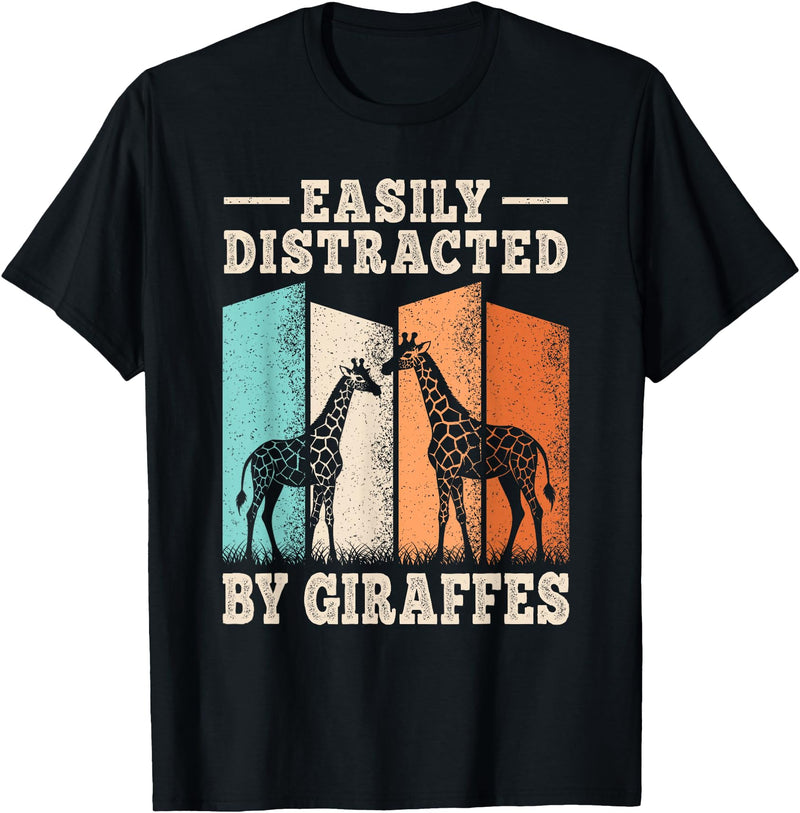KATYLIN Easily Distracted By Giraffes Funny Giraffe Lover Men Women T-Shirt - Black