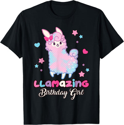 Llamazing Birthday Girl Llama Family BW Art Llama Birthday Girl Llamazing Birthday Alpaca Llama Girl T-Shirt