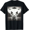 Funny Pig Selfie With UFOs Funny Pig Selfie UFO Alien Humor Vintage Print Art Design T-Shirt - Black
