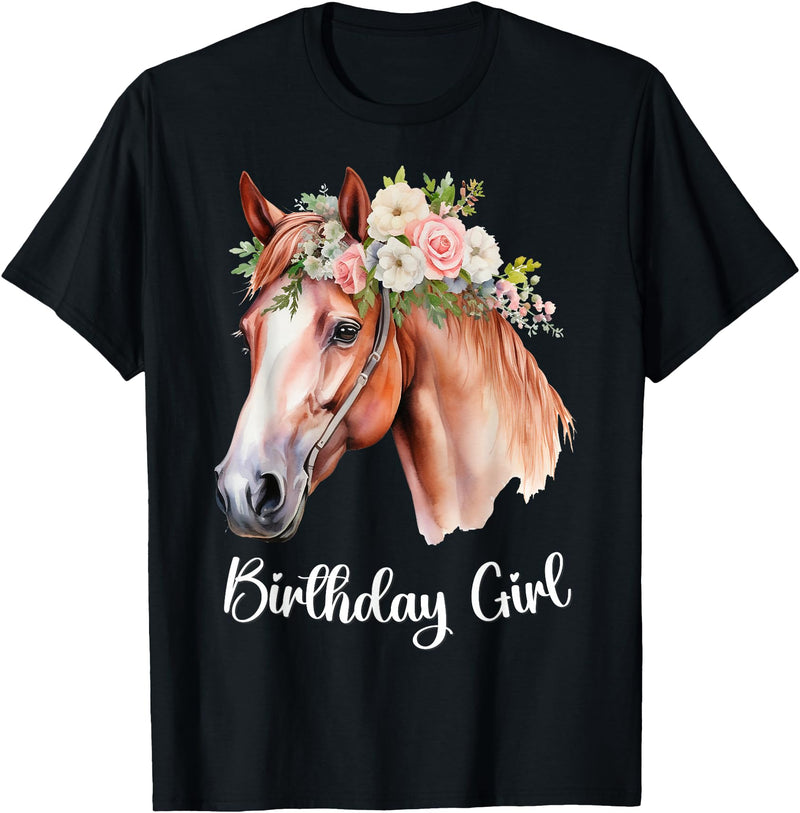 Birthday Party Horse Theme Girls Women Daughters Horse Birthday Girl Party Outfit Pony Daughter Granddaughter T-Shirt - Black