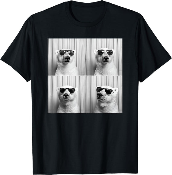 Arctic Polar Bear Face Photography Men Women Kids Cool Polar Bear With Sunglasses Funny Zoo Animal Selfie T-Shirt - Black