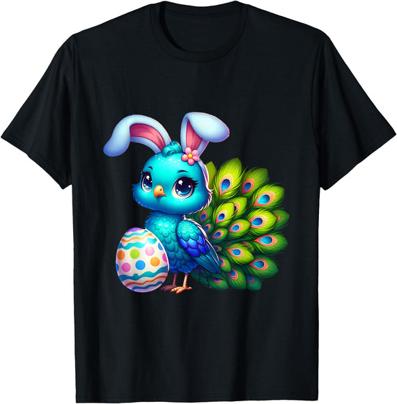 Funny Easter Peacock Lover Egg Eggs Bunny Rabbit Men Women T-Shirt in Black