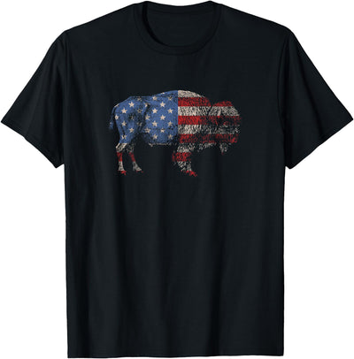 Cow Vintage Retro Bison American Flag Buffalo Simple T-Shirt