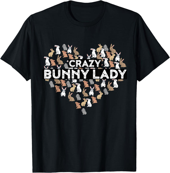 Crazy Bunny Lady Funny Rabbit T-Shirt in Black