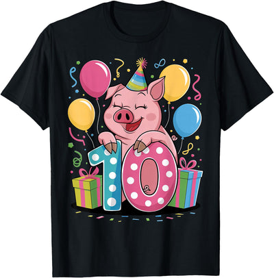 Pig 10th birthday for boy girl 10 years old tenth ten Pig T-Shirt