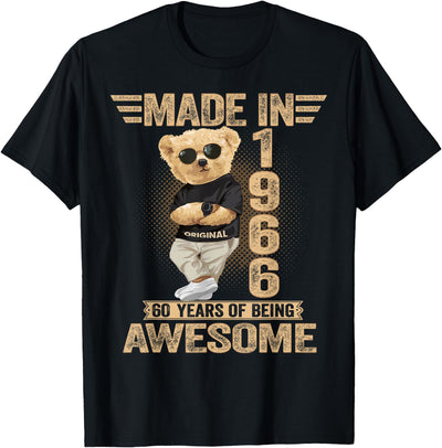 60 Year Old Made in 1966 Teddy Bear 60th Birthday Men Women T-Shirt