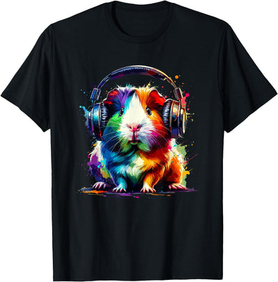 Colorful Splash Art Headphones Guinea Pig Lover Guinea Pigs T-Shirt