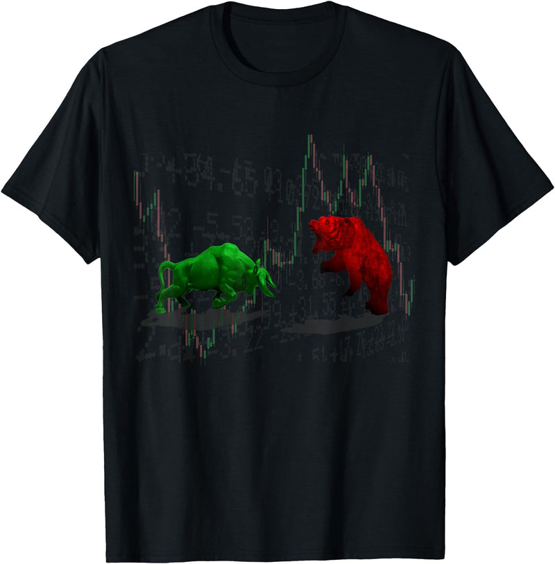 Stock Market Bulls vs Bears Graphic T-Shirt - Black