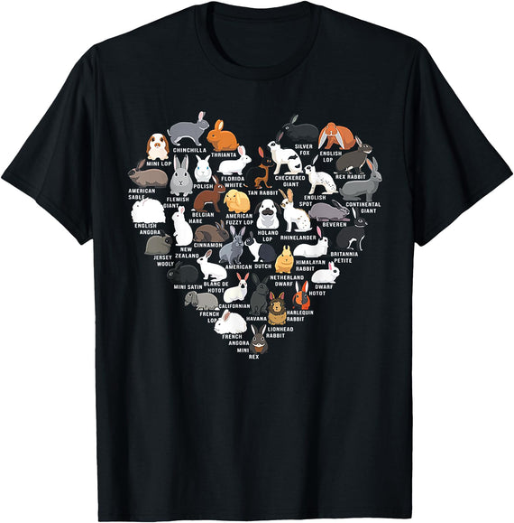Love Bunnies Funny Rabbit Heart Small T-Shirt in Black