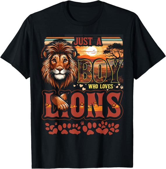 Boys Lion Shirts Lion | Toddler | Just A Boy Who Loves Lions T-Shirt - Black