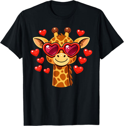 Kawaii Giraffe Heart Glasses Valentine's Day Animal Lovers T-Shirt