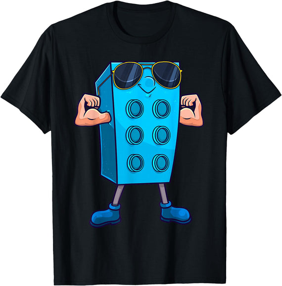 Building Blocks Geek Outfit Brick Builder Master Building Blocks Birthday Funny Kids Boy T-Shirt - Black